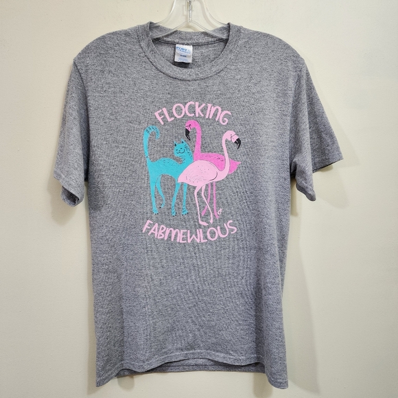 Port and Company Tops - Port & Company Flocking Fabmewlous  cat flamingo graphic short sleeve tshirt  S